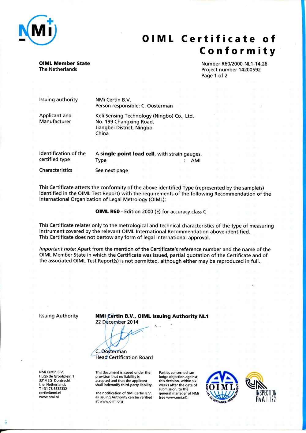 OIML-AMI（2kg-500kg)